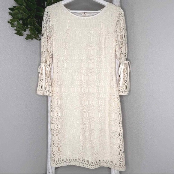 LF Leslie Fay Ivory Lace Dress Cocktail Party Tie Sleeve Elegant‎ Size 6 - Picture 1 of 6